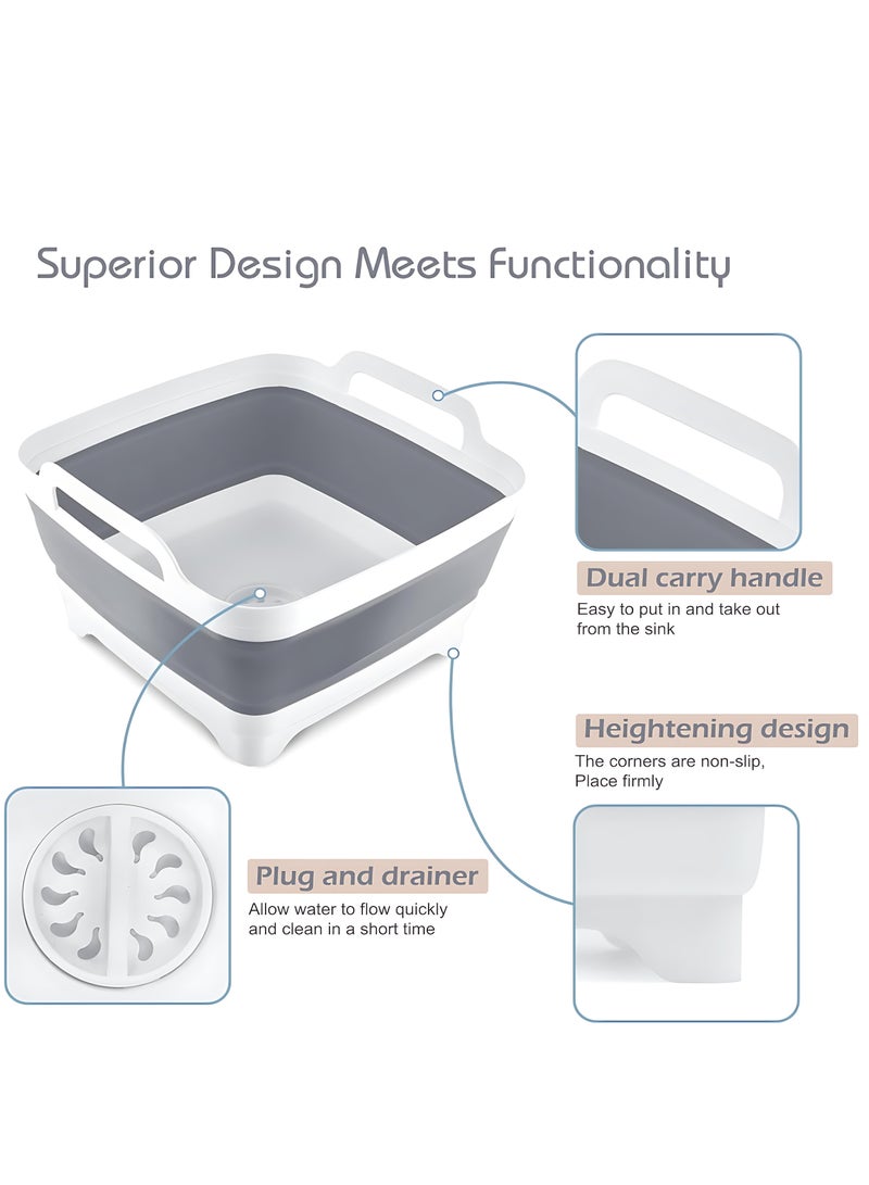 Collapsible Dish Basin with Drain Plug, Multi-functional Foldable Sink Tub, Collapsible Food Draining Basket, Vegetable and Fruit Washing Basin, Portable Sink with Handles for Camping, RV, and Home Use, 9L Capacity  - Image 2
