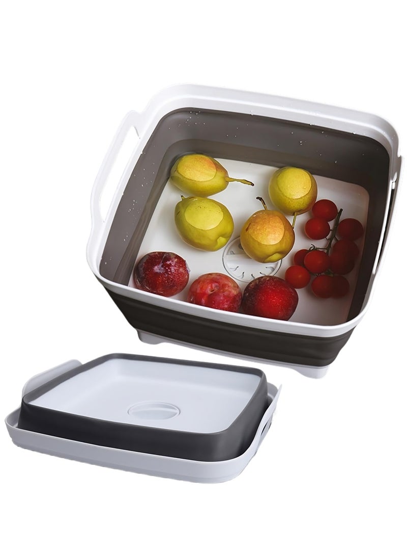 Collapsible Dish Basin with Drain Plug, Multi-functional Foldable Sink Tub, Collapsible Food Draining Basket, Vegetable and Fruit Washing Basin, Portable Sink with Handles for Camping, RV, and Home Use, 9L Capacity  - Image 1