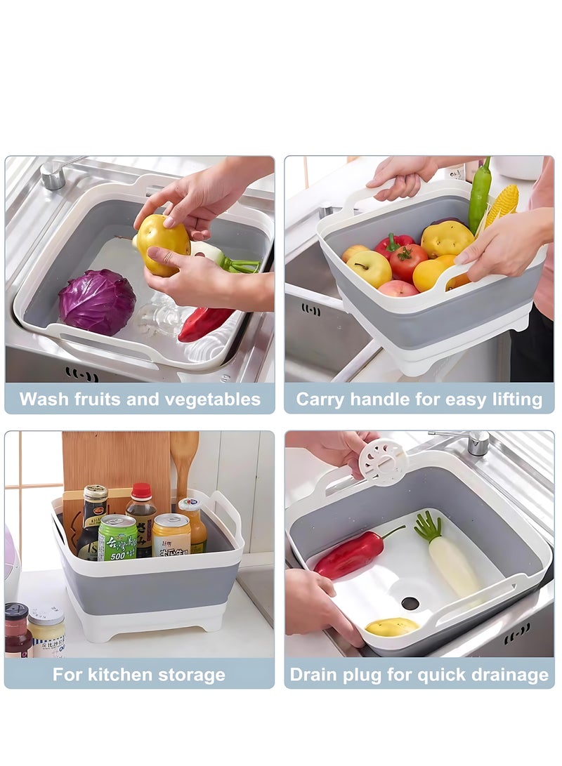 Collapsible Dish Basin with Drain Plug, Multi-functional Foldable Sink Tub, Collapsible Food Draining Basket, Vegetable and Fruit Washing Basin, Portable Sink with Handles for Camping, RV, and Home Use, 9L Capacity  - Image 4