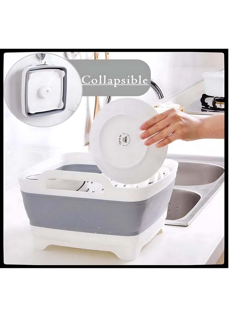 Collapsible Dish Basin with Drain Plug, Multi-functional Foldable Sink Tub, Collapsible Food Draining Basket, Vegetable and Fruit Washing Basin, Portable Sink with Handles for Camping, RV, and Home Use, 9L Capacity  - Image 3
