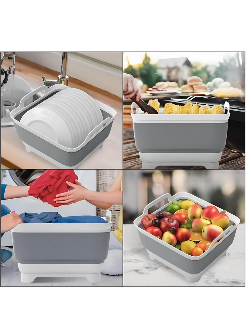 Collapsible Dish Basin with Drain Plug, Multi-functional Foldable Sink Tub, Collapsible Food Draining Basket, Vegetable and Fruit Washing Basin, Portable Sink with Handles for Camping, RV, and Home Use, 9L Capacity  - Image 5