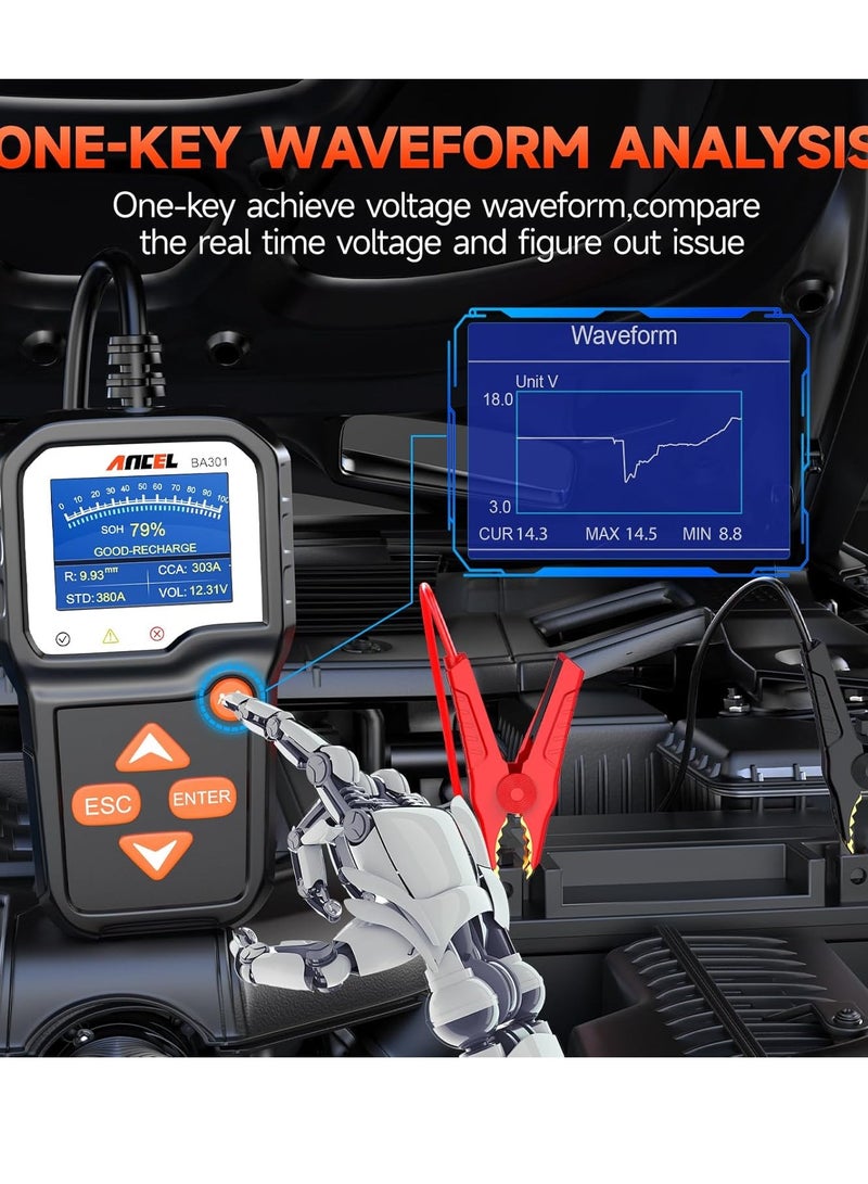 Ancel BA301 Battery Tester Car 6 V/12 V 100-2000 CCA Car Battery Tester Universal Battery Tester with Load Test Battery Charge Test Start Test Battery Tester Function for Cars Trucks ATV SUV Boat Moto - Image 4