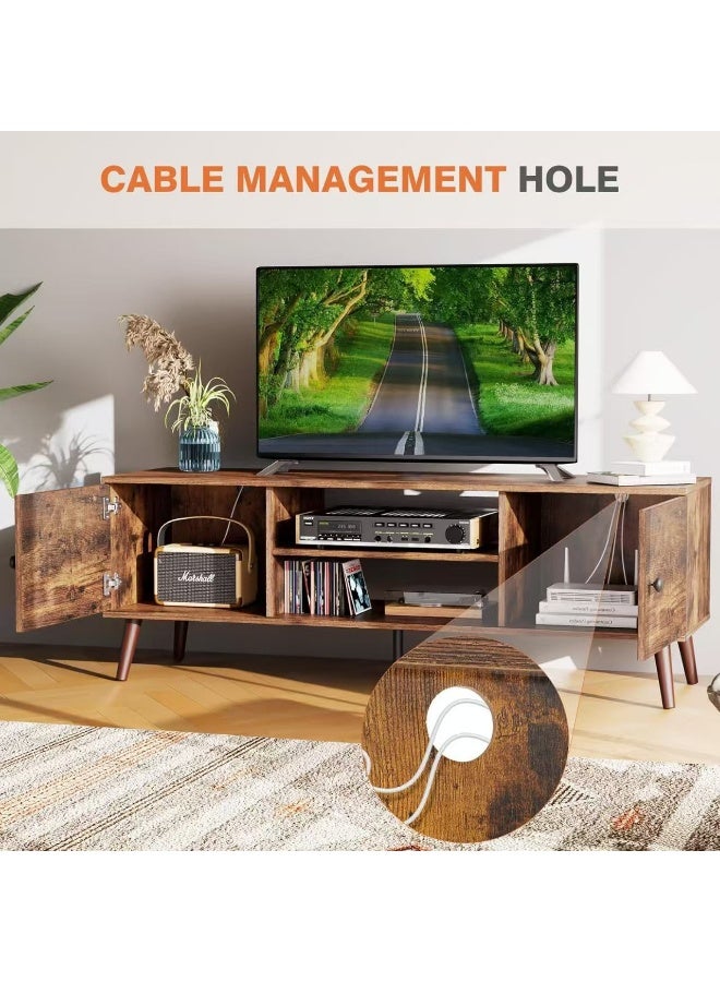 بينغ جنرال منتصف القرن خزانة التلفزيون الحديثة مركز الترفيه ، الخشب البني الريفي ، وحدة التحكم الإعلامية مع رف تخزين - Image 2
