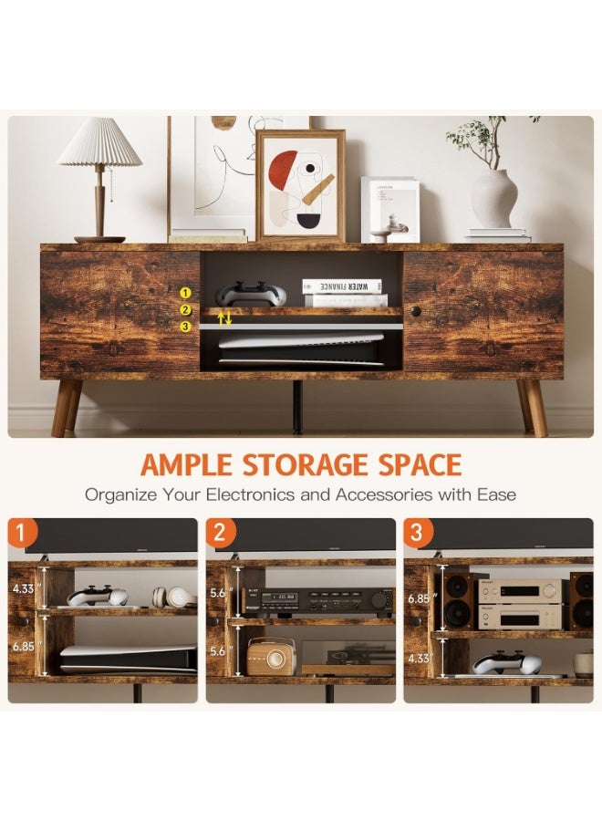 بينغ جنرال منتصف القرن خزانة التلفزيون الحديثة مركز الترفيه ، الخشب البني الريفي ، وحدة التحكم الإعلامية مع رف تخزين - Image 5