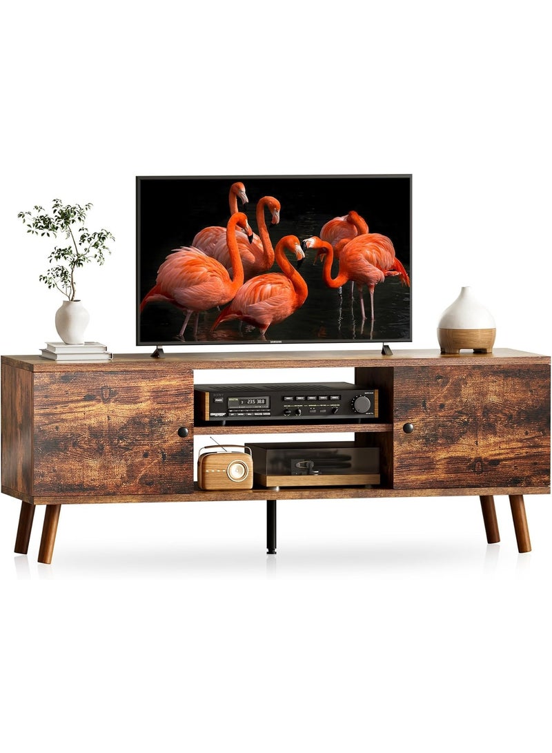 بينغ جنرال منتصف القرن خزانة التلفزيون الحديثة مركز الترفيه ، الخشب البني الريفي ، وحدة التحكم الإعلامية مع رف تخزين - Image 1