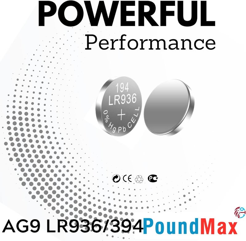 PoundMax 10 x AG9 (LR45, LR936, 394) 1.5V Alkaline Button Batteries | 1 Pack of 10 - Image 4