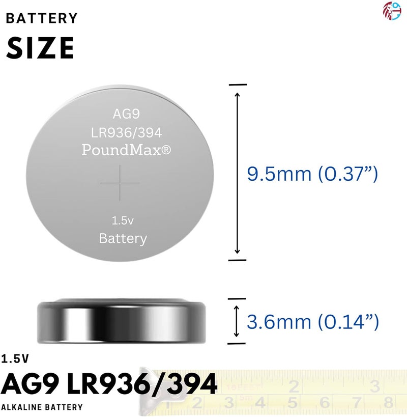 PoundMax 10 x AG9 (LR45, LR936, 394) 1.5V Alkaline Button Batteries | 1 Pack of 10 - Image 5