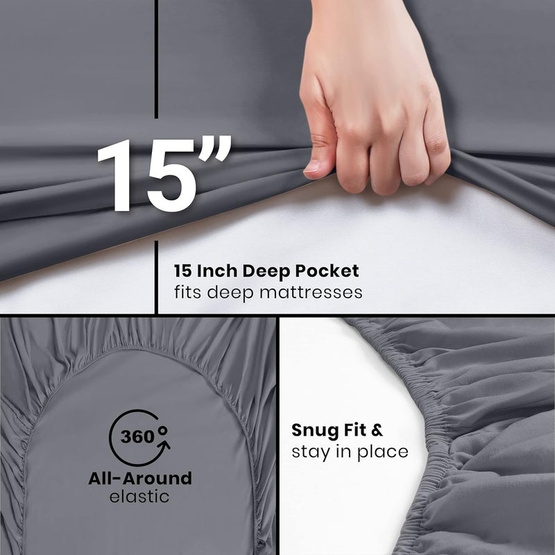 Utopia Bedding Full Fitted Sheet - Bottom Sheet - Deep Pocket - Soft Microfiber -Shrinkage and Fade Resistant-Easy Care -1 Fitted Sheet Only (Grey) - Image 3