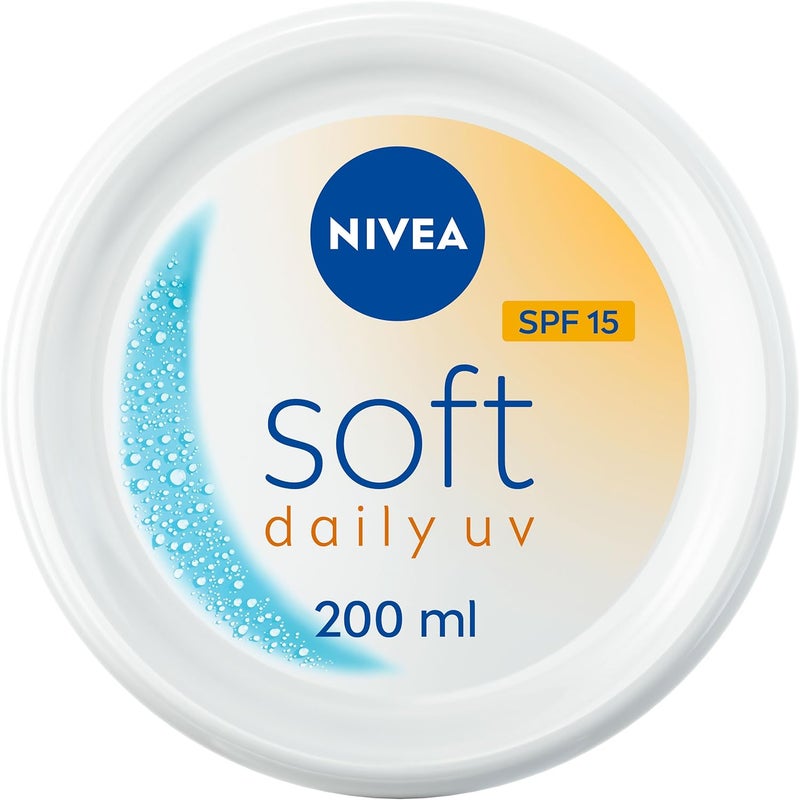 NIVEA Soft Daily UV SPF15 200ml 48H Moisturising Cream for Face Body and Hands with Vitamin E and Jojoba Oil Hand Cream with Factor 15 Sun Protection Moisturises Deeply Vegan Formula Day Cream