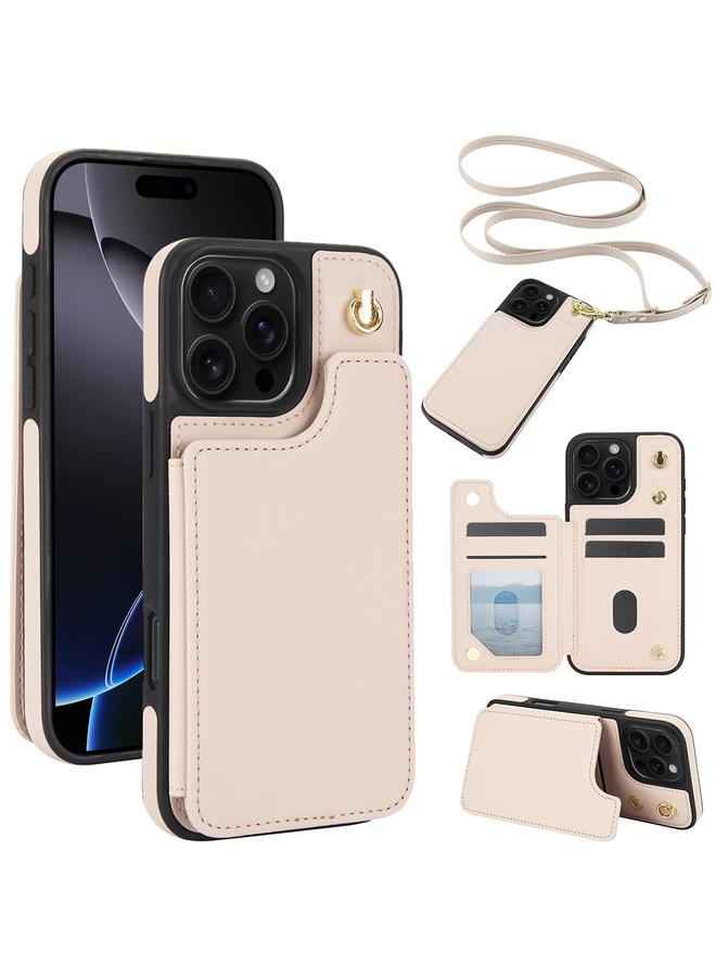 S-TOP Case For iPhone 16 Pro Crossbody Dual-Buckle Wallet Back Leather Phone Case - Image 1