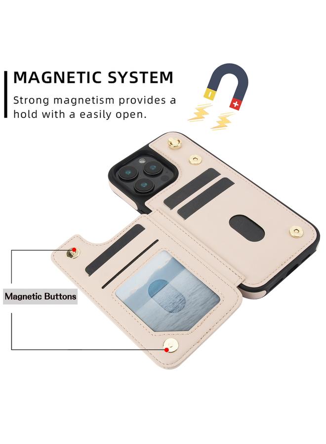 S-TOP Case For iPhone 16 Pro Crossbody Dual-Buckle Wallet Back Leather Phone Case - Image 4