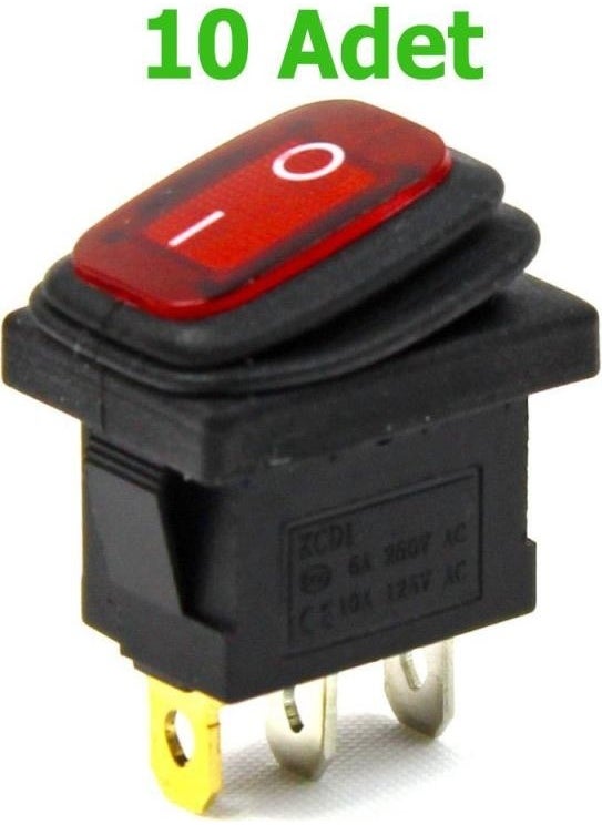 KAMPA Bellows Illuminated Switch 10 Pieces Red, On-Off 3 Pin - Button Push Button Switch  - Image 1
