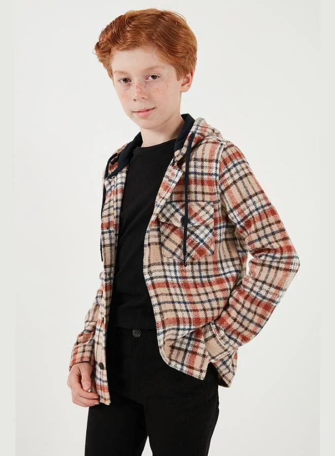 Lela Lela Hooded Double Pocket Plaid Winter Lumberjack Shirt Boy SHIRT CF24W81778