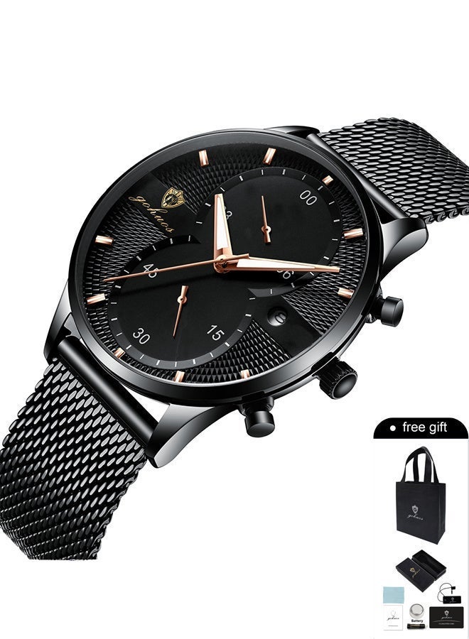 جوهوس ساعات رجالية أفضل العلامات التجارية فاخرة مقاومة للماء بتاريخ ساعة رجالية  حزام من الفولاذ المقاوم للصدأ ساعة كوارتز غير رسمية ساعة يد رياضية للرجال - 45 مم - Image 4