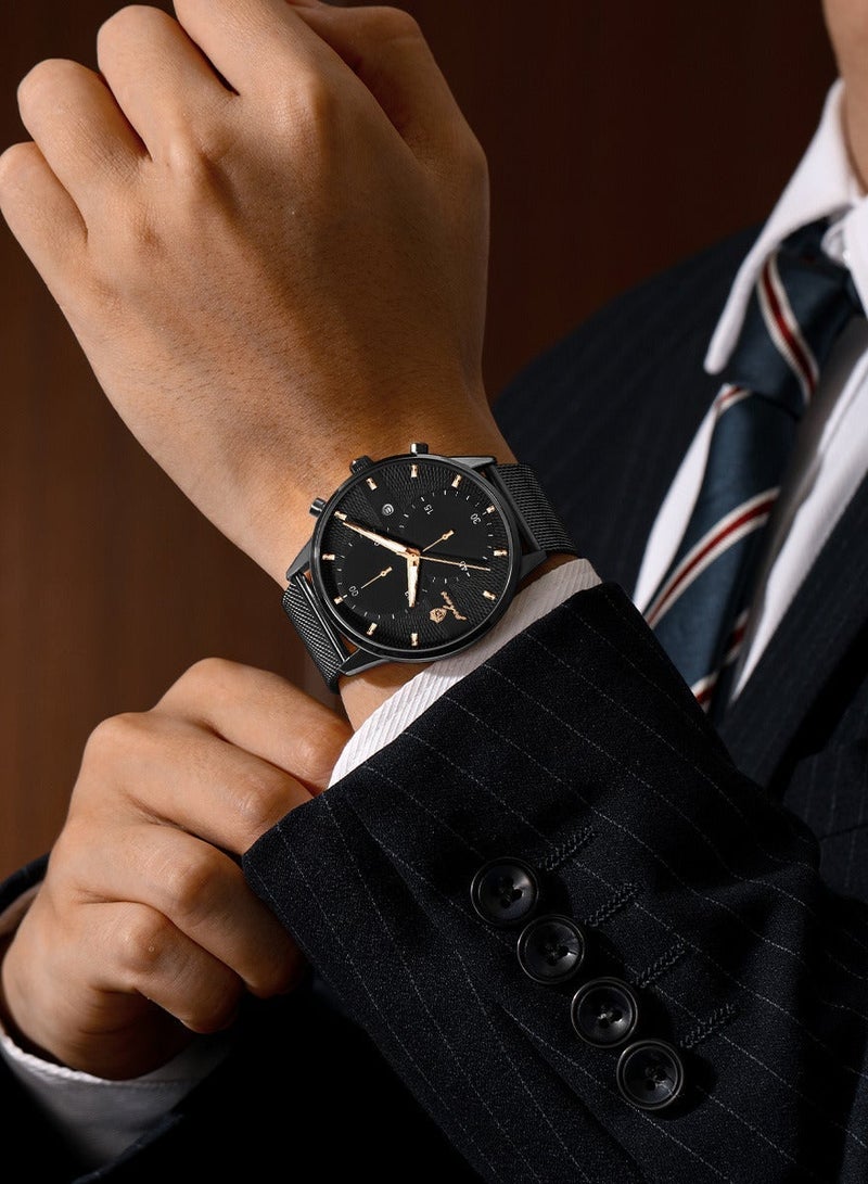 جوهوس ساعات رجالية أفضل العلامات التجارية فاخرة مقاومة للماء بتاريخ ساعة رجالية  حزام من الفولاذ المقاوم للصدأ ساعة كوارتز غير رسمية ساعة يد رياضية للرجال - 45 مم - Image 2