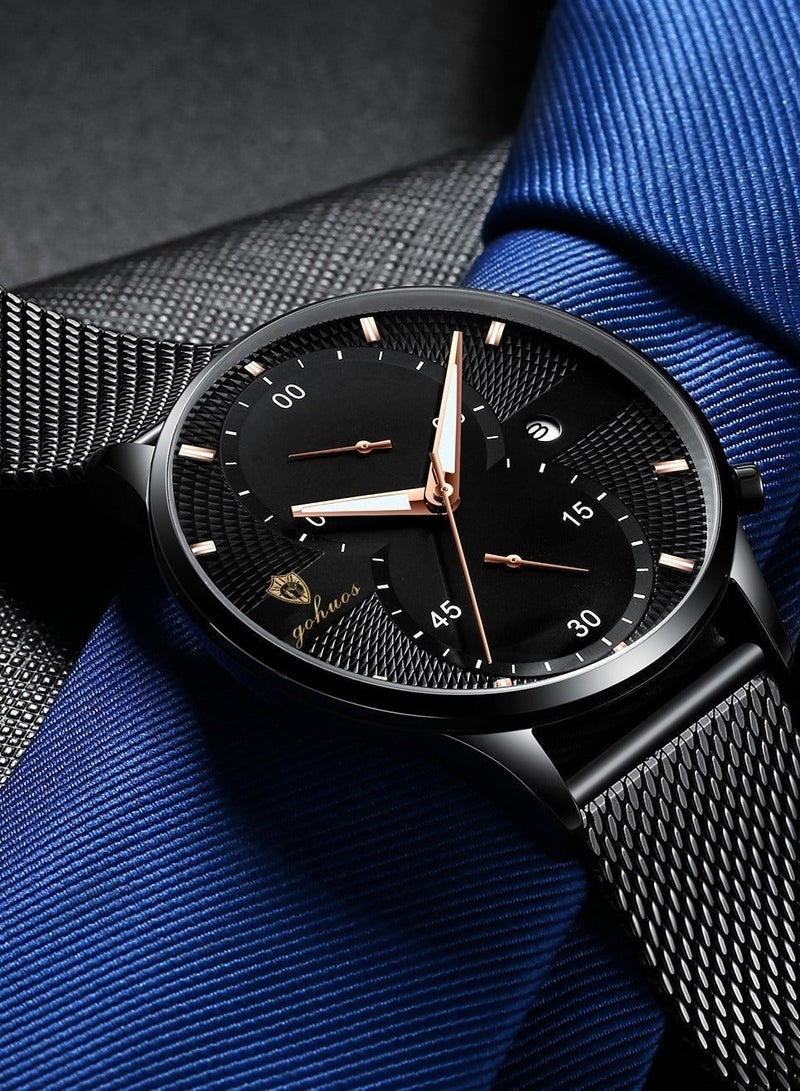 جوهوس ساعات رجالية أفضل العلامات التجارية فاخرة مقاومة للماء بتاريخ ساعة رجالية  حزام من الفولاذ المقاوم للصدأ ساعة كوارتز غير رسمية ساعة يد رياضية للرجال - 45 مم - Image 5