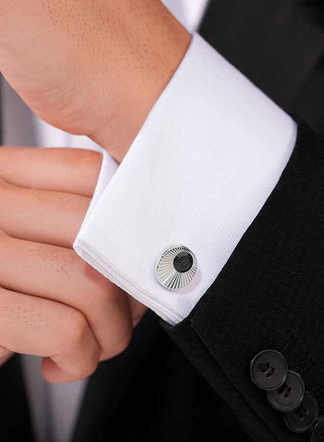 POLICE Radiant Silver and Black Stainless Steel Gents CufflinksPEAGC0023002  - Image 4