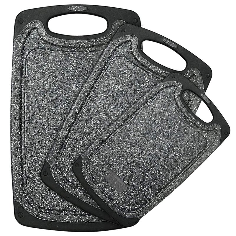 Plastic Cutting Board 3 Pieces Dishwasher Safe Cutting Boards with Juice Grooves Easy Grip Handle NonSlip with Grinding Area for Grinding Garlic and GingerDark Grey XL