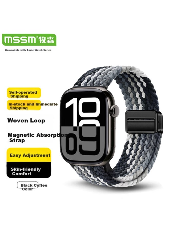 Mssm Apple Watch Band Nylon Braided Loop Strap With Magnetic Buckle For Apple Iwatch S10/9/8/se/ultra - Black Coffee Color 38/40/41/42mm - Image 1
