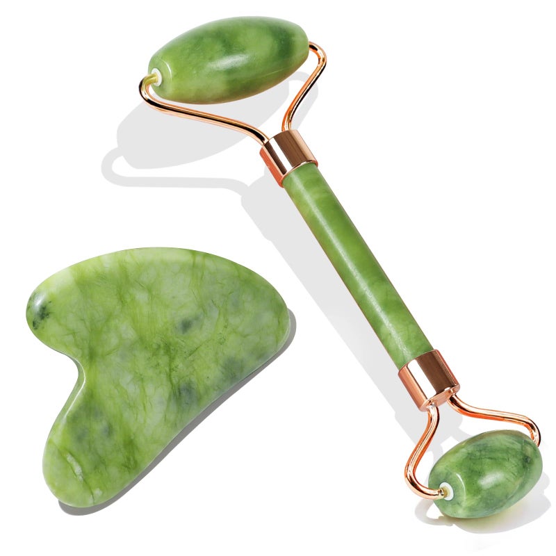 BAIMEI IcyMe Jade Face Roller & Gua Sha, Facial Beauty Skin Care Tools, Self Care Gift for Men Women, Massager for Face, Eyes, Neck, Relieve Fine Lines and Wrinkles - Green - Image 1