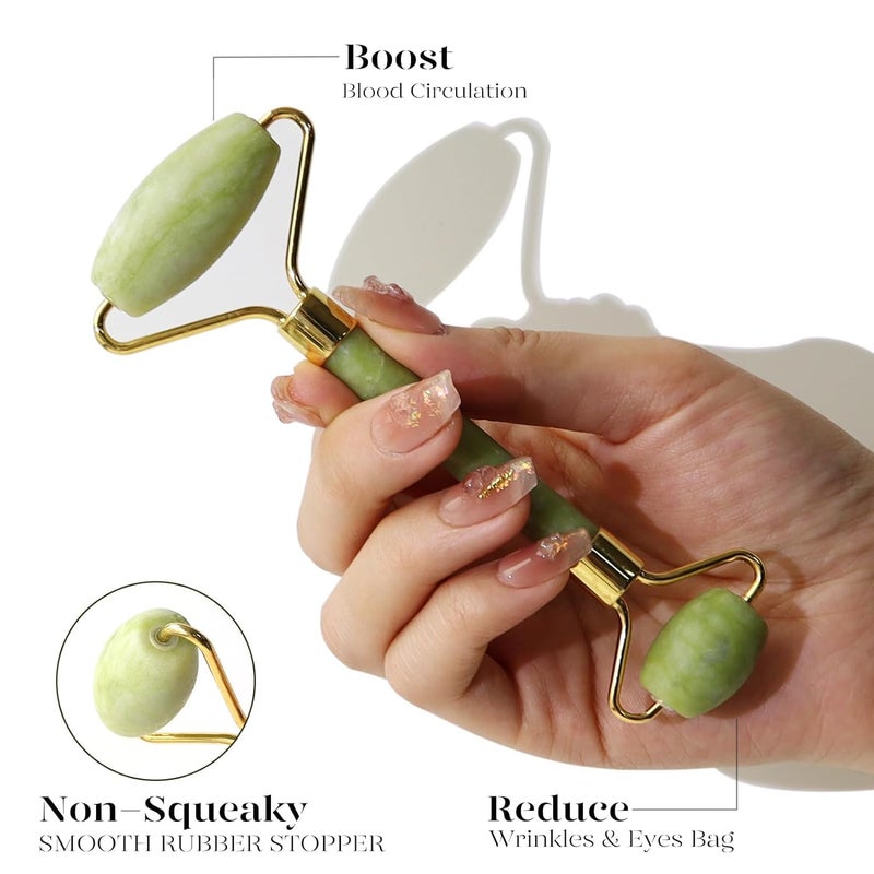 BAIMEI IcyMe Jade Face Roller & Gua Sha, Facial Beauty Skin Care Tools, Self Care Gift for Men Women, Massager for Face, Eyes, Neck, Relieve Fine Lines and Wrinkles - Green - Image 3