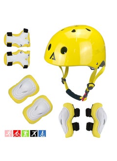 Generic Kids Bike Adjustable Helmet, Knee Elbow Wrist Pads Set for Youth Boys/Girls of Ages 3-8, Protective Gear Set for Skateboard, Bike, Roller Skating, Cycling, Scooter (Yellow)  - Image 1