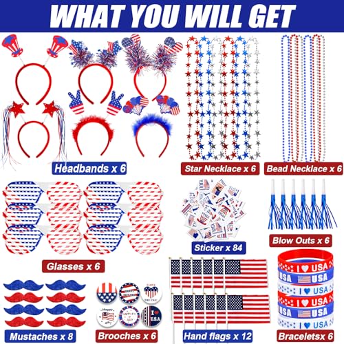 Lansian 4th of July Accessories Bulk Party Supplies, 146Pcs Patriotic Party Favors Set for Independence Day Decorations Memorial Day Celebrations USA Flags Party Parades Classroom Rewards for Kids - Image 2