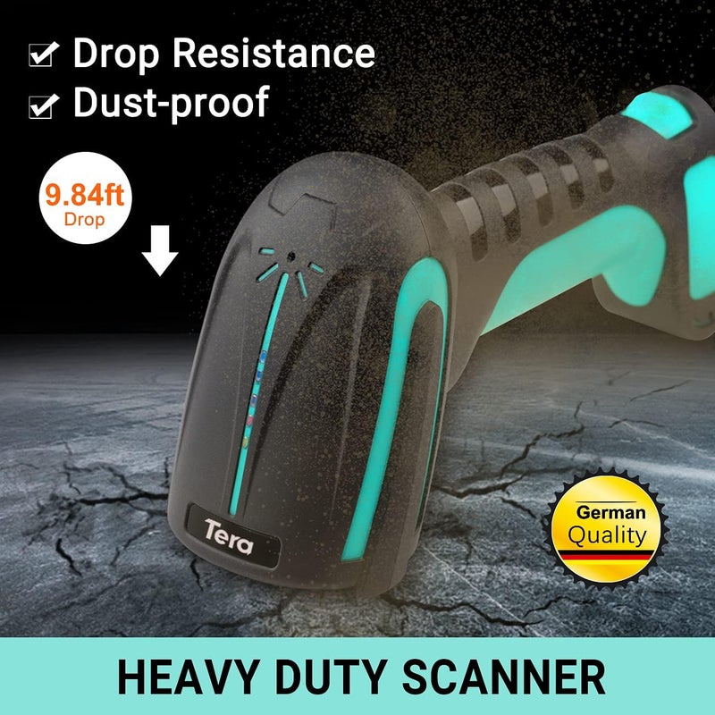 Tera 1D 2D QR Barcode Scanner Wireless with Stand, Heavy Duty Industrial IP66 Drop Resistance, Image Scanning Handheld Reader Compatible for Bluetooth with Vibration Alert Model 8100, Battery Powered - Image 2