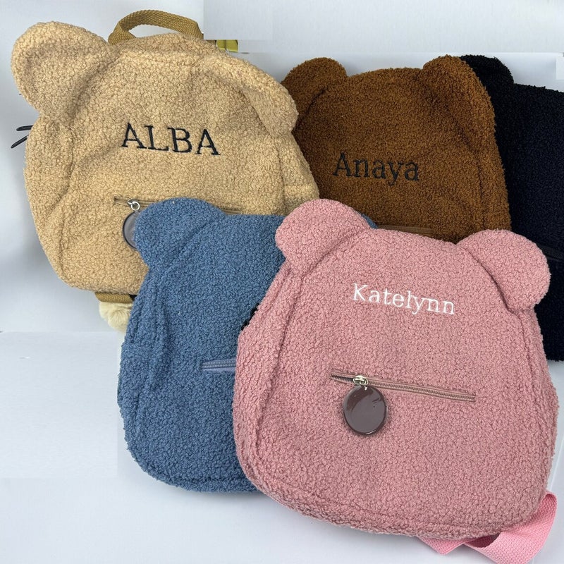 Etsy Personalized Embroidered Name Cute Bear Ears Plush Backpack Korean Style Ins Kidsren'S School Bag - Image 3
