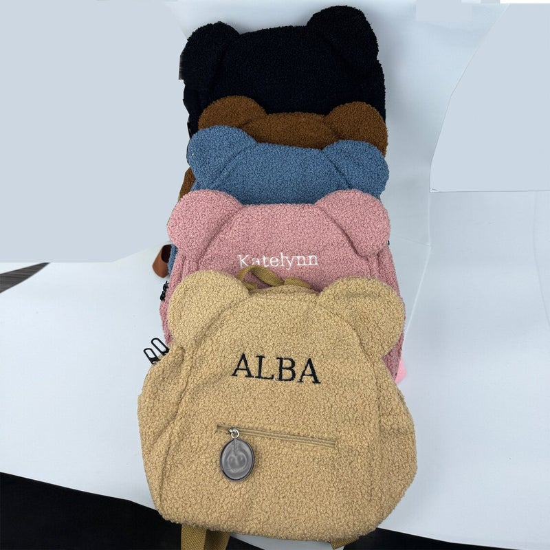 Etsy Personalized Embroidered Name Cute Bear Ears Plush Backpack Korean Style Ins Kidsren'S School Bag - Image 4