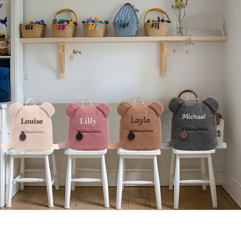 Etsy Personalized Embroidered Name Cute Bear Ears Plush Backpack Korean Style Ins Kidsren'S School Bag - Image 2