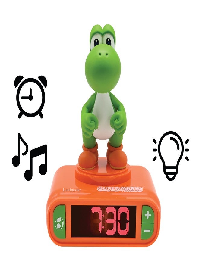 Lexibook, Super Mario, Yoshi Nightlight Alarm Clock, Sounds and Melodies, LCD Backlit Screen, Luminous, Snooze, Red/Green, RL800NI1 - Image 2