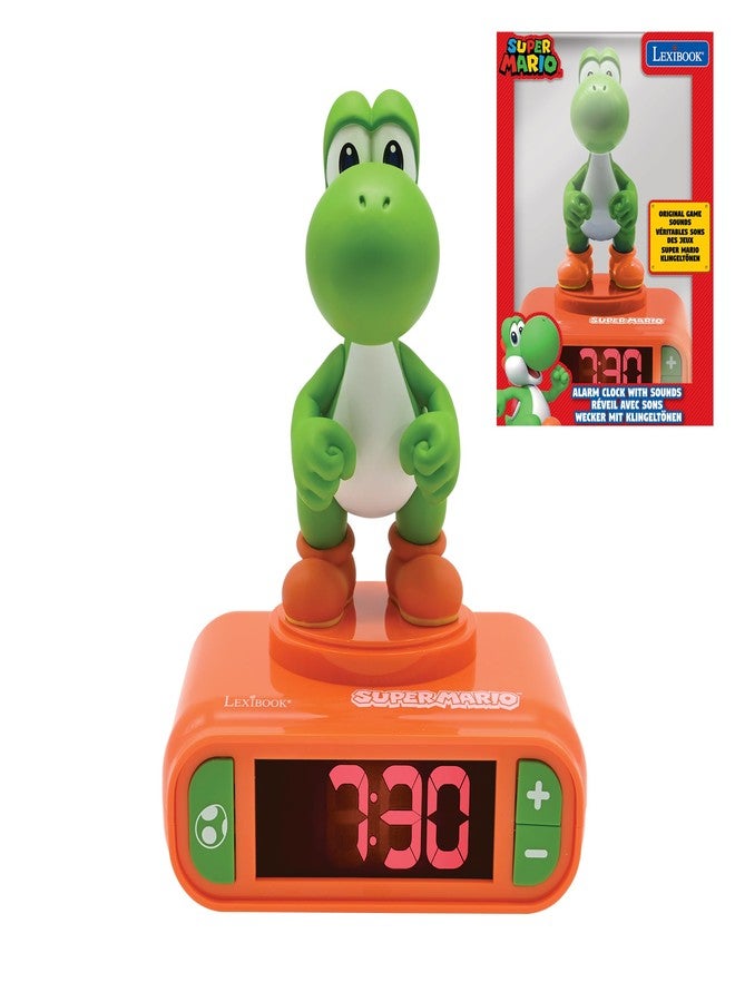 Lexibook, Super Mario, Yoshi Nightlight Alarm Clock, Sounds and Melodies, LCD Backlit Screen, Luminous, Snooze, Red/Green, RL800NI1 - Image 1