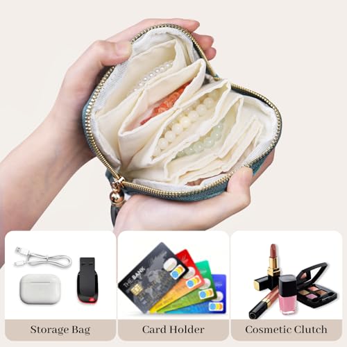 Stratalife Travel Jewelry Case - Portable Jewelry Pouches for Gemstones Healing Crystal, Bracelets Bangles Storage, Necklace Ring Holder Organizer with Zipper for Women, Mint Blue Tassel - Image 2
