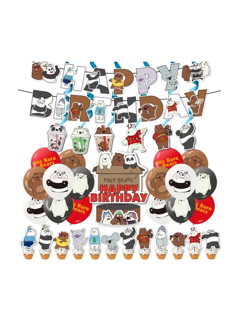 عام تزيينات حفلات عيد ميلاد الدببة لدينا تشمل لافتة عيد ميلاد سعيد، تزيينات بالون كيك، تزيينات كب كيك، تزيينات خلفية كرتونية للحفلة. - Image 1