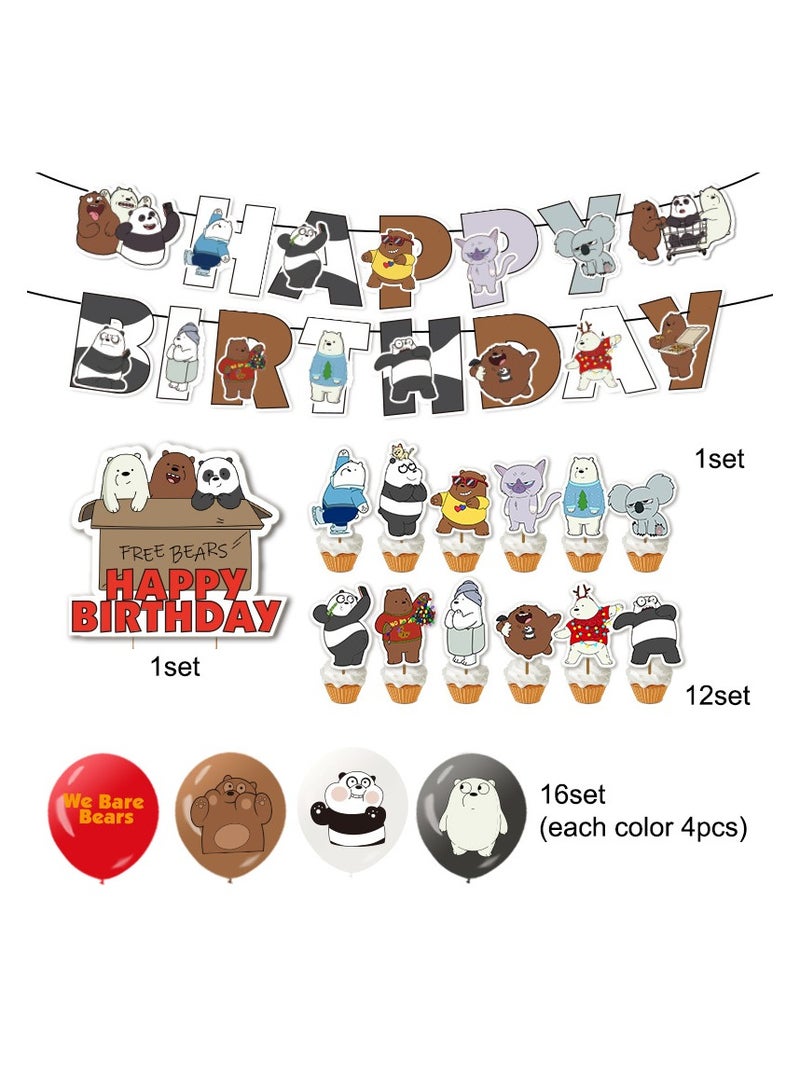 عام تزيينات حفلات عيد ميلاد الدببة لدينا تشمل لافتة عيد ميلاد سعيد، تزيينات بالون كيك، تزيينات كب كيك، تزيينات خلفية كرتونية للحفلة. - Image 3