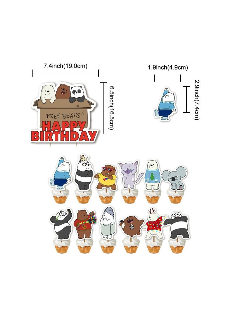 عام تزيينات حفلات عيد ميلاد الدببة لدينا تشمل لافتة عيد ميلاد سعيد، تزيينات بالون كيك، تزيينات كب كيك، تزيينات خلفية كرتونية للحفلة. - Image 4