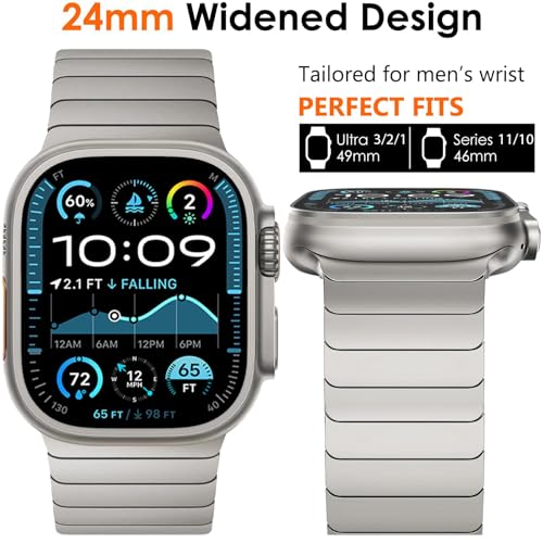 WINGLE Compatible for Apple Watch Band Ultra 3/2/1 Band Ultra 49mm Series 11 10 46mm 45mm 44mm 42mm SE 3/2/1 Series 9 8 7 6 5 4 Men, 24mm Wide Stainless Steel Metal Bands Apple iWatch Link, Titanium - Image 2