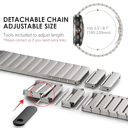 WINGLE Compatible for Apple Watch Band Ultra 3/2/1 Band Ultra 49mm Series 11 10 46mm 45mm 44mm 42mm SE 3/2/1 Series 9 8 7 6 5 4 Men, 24mm Wide Stainless Steel Metal Bands Apple iWatch Link, Titanium - Image 5