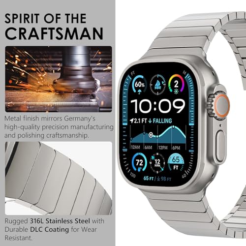 WINGLE Compatible for Apple Watch Band Ultra 3/2/1 Band Ultra 49mm Series 11 10 46mm 45mm 44mm 42mm SE 3/2/1 Series 9 8 7 6 5 4 Men, 24mm Wide Stainless Steel Metal Bands Apple iWatch Link, Titanium - Image 3