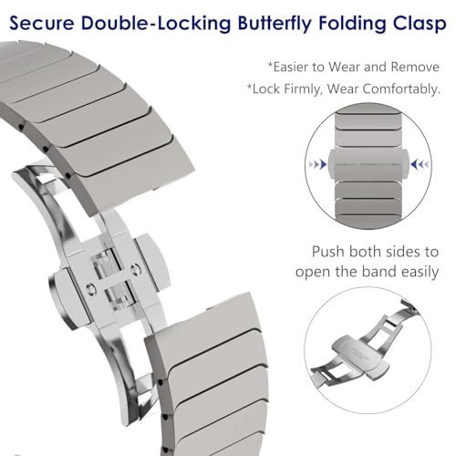 WINGLE Compatible for Apple Watch Band Ultra 3/2/1 Band Ultra 49mm Series 11 10 46mm 45mm 44mm 42mm SE 3/2/1 Series 9 8 7 6 5 4 Men, 24mm Wide Stainless Steel Metal Bands Apple iWatch Link, Titanium - Image 4