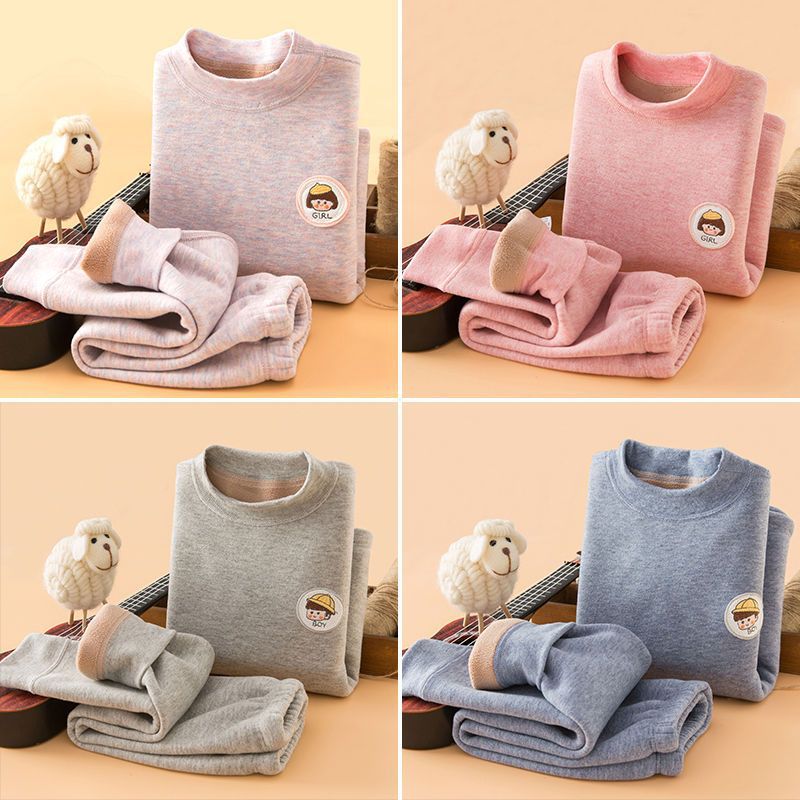 Children'S Thermal Intimates Set Fleece-Lined Bottoming Boneless Boys And Girls Middle And Large Kidsren'S Austrian Velvet Autumn Clothes And Long Trousers - Image 5