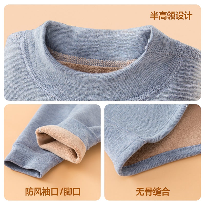 Children'S Thermal Intimates Set Fleece-Lined Bottoming Boneless Boys And Girls Middle And Large Kidsren'S Austrian Velvet Autumn Clothes And Long Trousers - Image 4