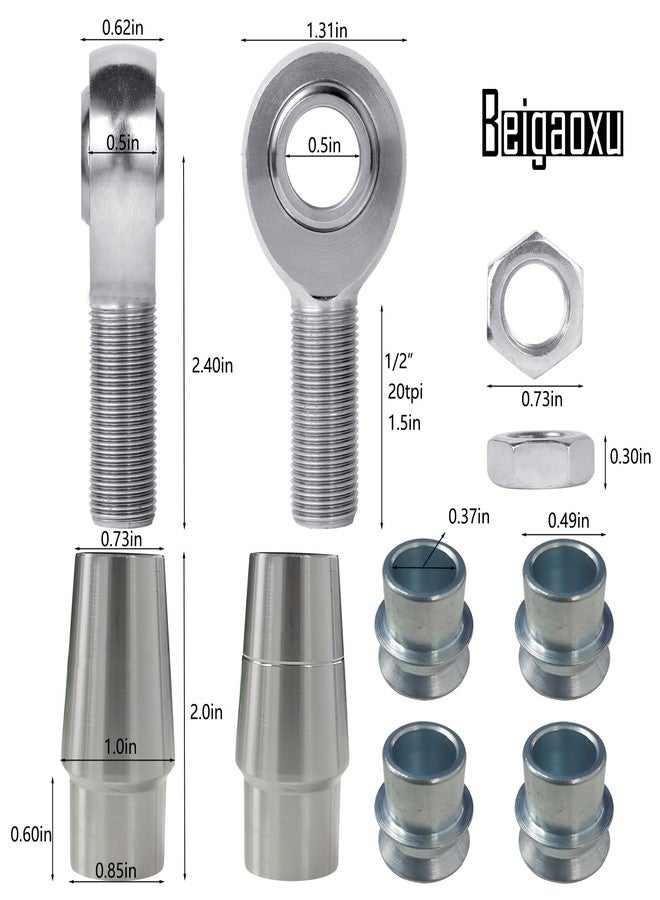 Beigaoxu 1/2” Heim Joint Rod End Kit, 500” Right and Left Hand Thread Chromoly Panhard Rod End Kit with Spacer, Jam Nut and Tube Adapters (2 Pair), Good for Steering, Suspension, Traction Bars - Image 3