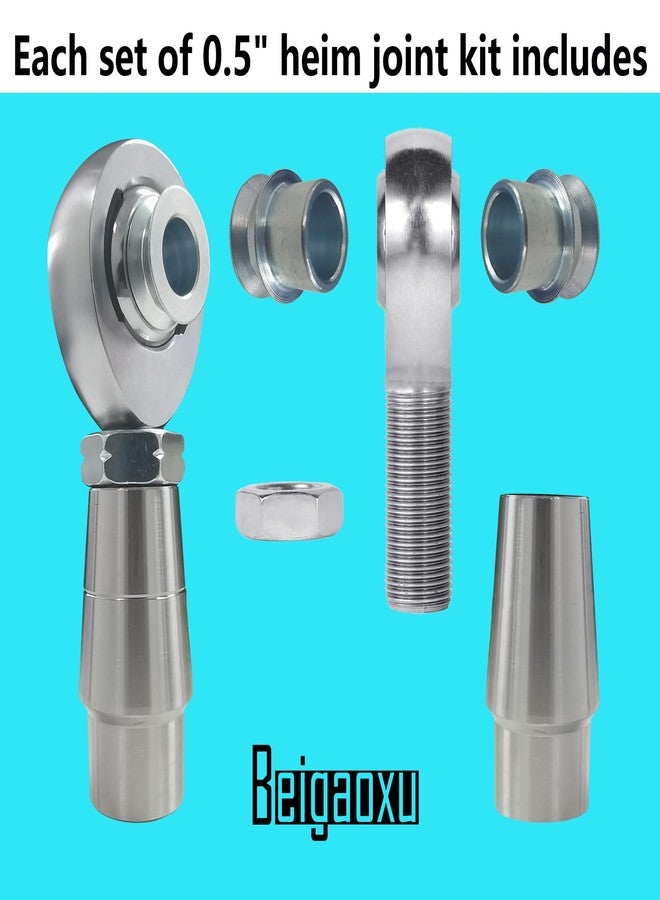 Beigaoxu 1/2” Heim Joint Rod End Kit, 500” Right and Left Hand Thread Chromoly Panhard Rod End Kit with Spacer, Jam Nut and Tube Adapters (2 Pair), Good for Steering, Suspension, Traction Bars - Image 2