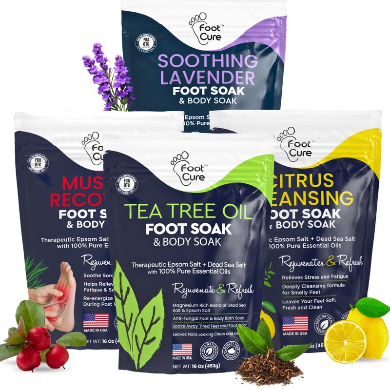 Foot Cure Premium Epsom Salt Foot Soak  Tea Tree Oil Foot Soak for Athletes  Relaxing Foot Bath with Fungal Support  Foot Soaking Salts  Oils  Soothing for Tired Feet  Calluses  Refreshing Spa Experience