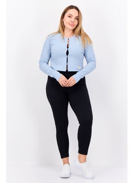 The Giving Movement Women Round Neck Textured Cardigan, Light Blue  - Image 4