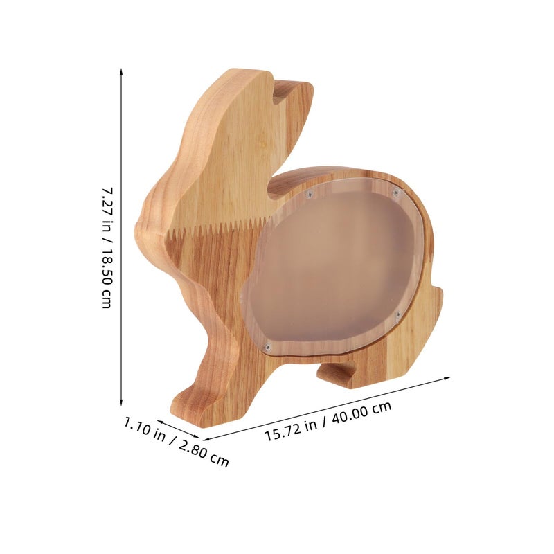 Large Capacity Wooden Rabbit Piggy Bank Acrylic Coin Holder Animal Money Box Room Decor - Image 3