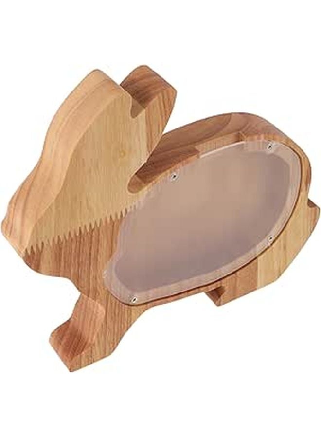 Large Capacity Wooden Rabbit Piggy Bank Acrylic Coin Holder Animal Money Box Room Decor - Image 1