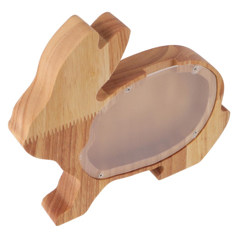 Large Capacity Wooden Rabbit Piggy Bank Acrylic Coin Holder Animal Money Box Room Decor - Image 2
